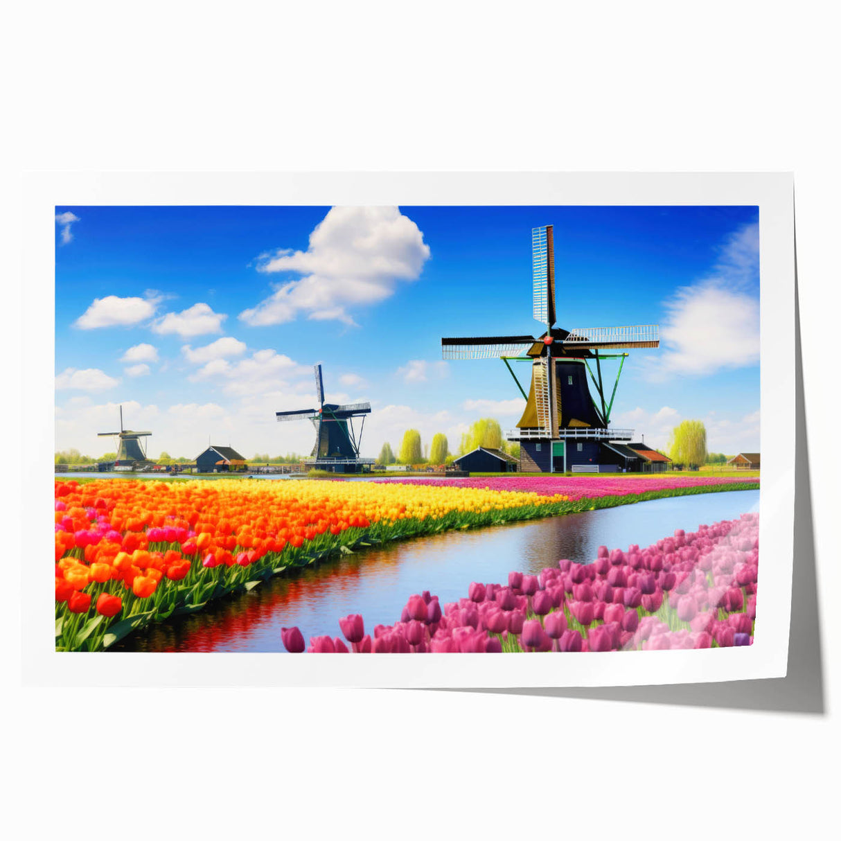 Vibrant botanical tulip wall art print showcasing an intricate design with bold colors, perfect for home decor. Rolled and ready for easy framing.