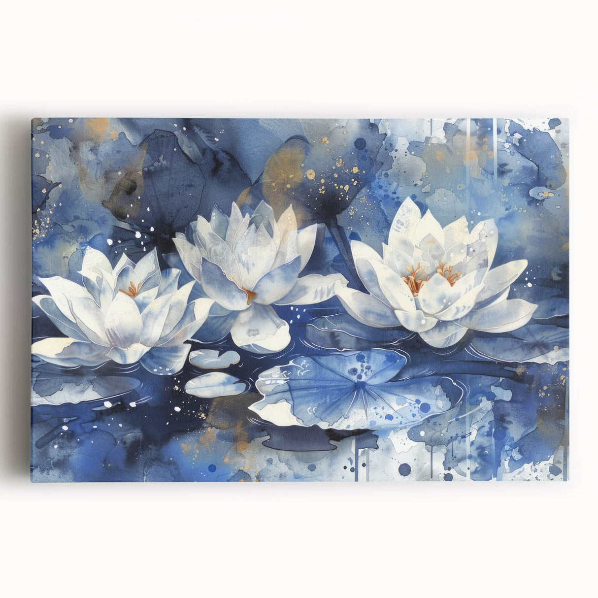 Botanical wall art featuring a vibrant water lily design on stretched canvas, showcasing rich colors and intricate details, ideal for enhancing home decor.