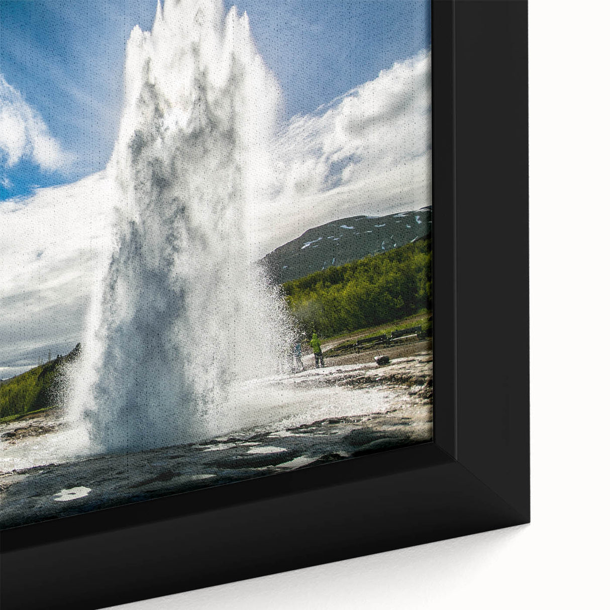 Framed canvas wall art featuring a vibrant geyser landscape design, showcasing intricate details and rich colors, perfect for enhancing modern home decor.