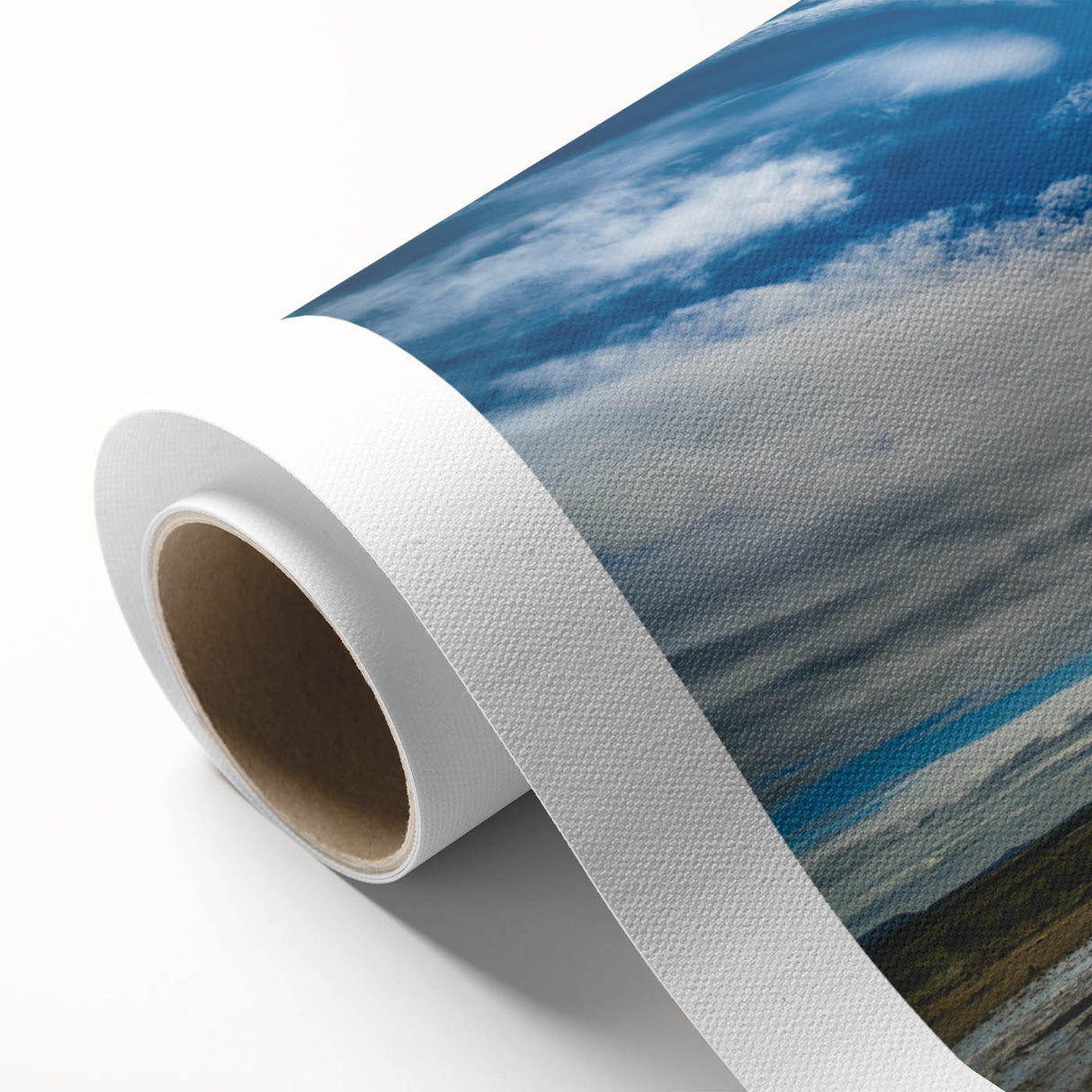 Rolled canvas art depicting a vibrant geyser landscape, showcasing rich colors and intricate details, ideal for home decor. Packaged securely for delivery.