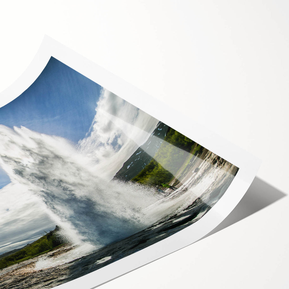 Vibrant geyser landscape wall art print showcasing rich colors and intricate details, rolled and ready for framing, ideal for home décor enthusiasts.