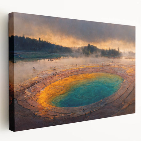 Stretched canvas wall art showcasing a vibrant geyser landscape design, featuring rich colors and intricate details, perfect for enhancing modern home decor.