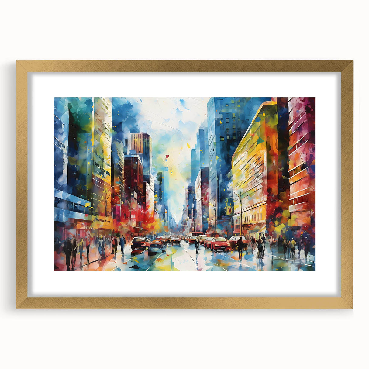 Framed wall art showcasing a vibrant landscape road design, featuring a gold mat, perfect for enhancing modern home decor with a touch of elegance.