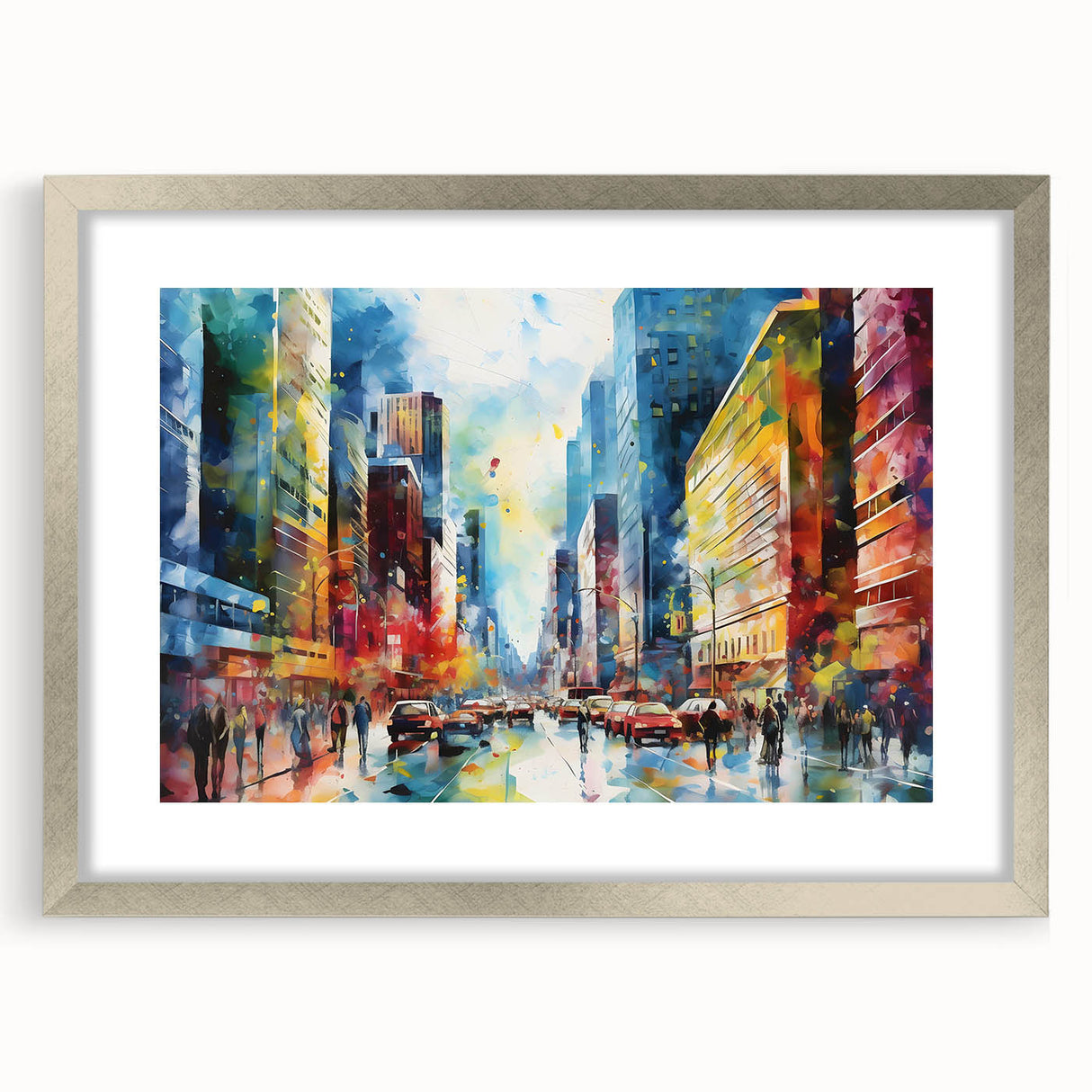 Framed wall art featuring a serene landscape design with winding roads and vibrant colors, presented in a sleek silver frame with a mat for an elegant finish.