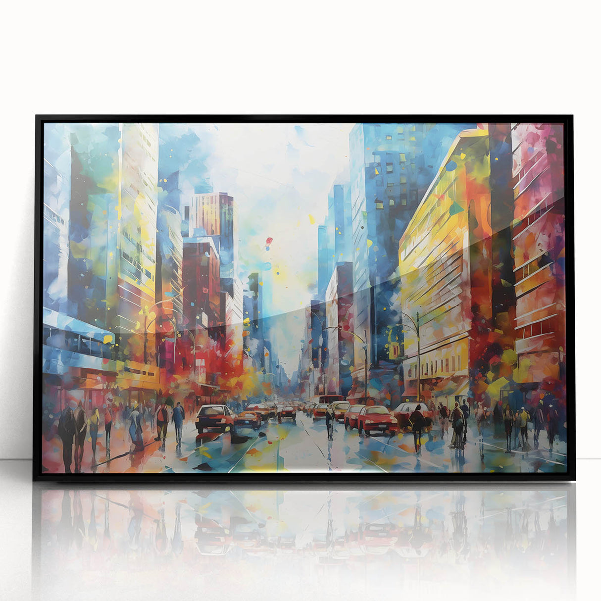 Framed acrylic wall art showcasing a vibrant landscape road design, featuring a black frame that enhances its modern aesthetic, perfect for home decor.