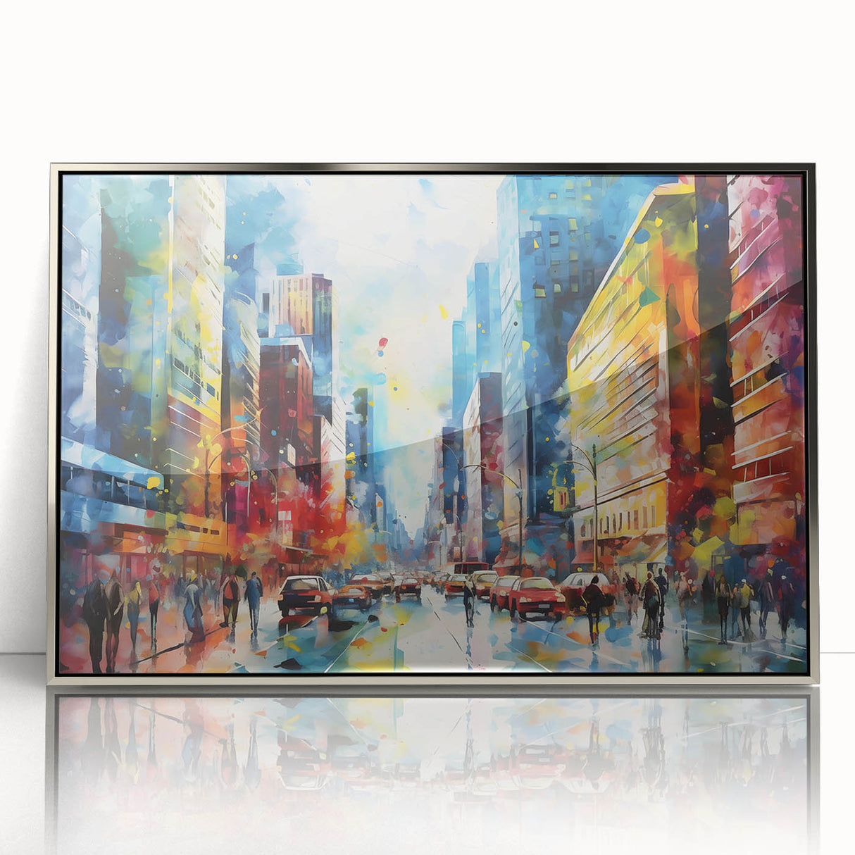 Framed acrylic wall art showcasing a contemporary landscape road design, featuring vibrant colors and a sleek silver frame, perfect for modern home decor.