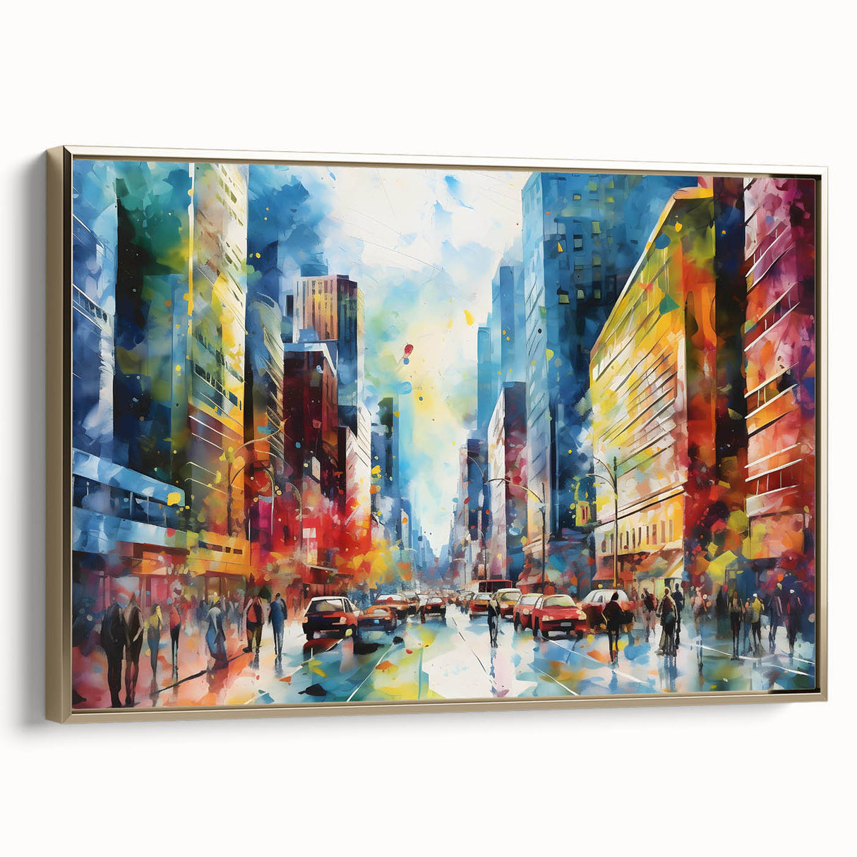 Framed canvas art showcasing a stunning landscape road design with a gold border, ideal for home decor. The vibrant colors and intricate details enhance any living space.