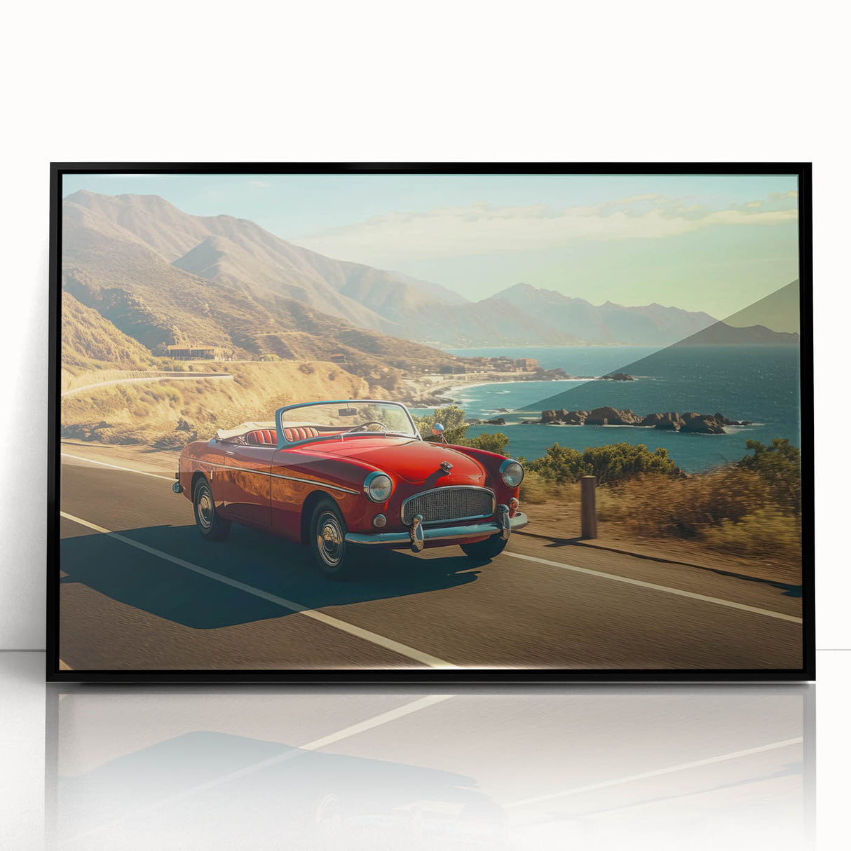 Framed acrylic wall art showcasing a serene landscape road design in a black frame, perfect for modern home decor. Adds elegance and tranquility to any space.