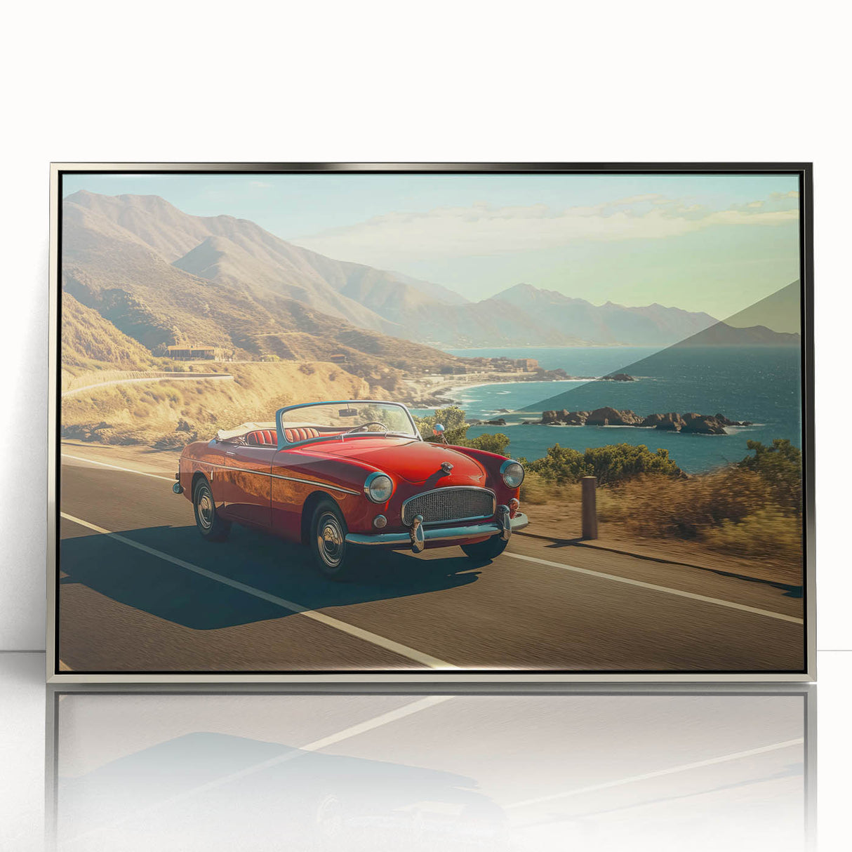 Framed acrylic wall art showcasing a stunning landscape road design in silver tones, perfect for modern home decor, adding elegance and sophistication to any room.