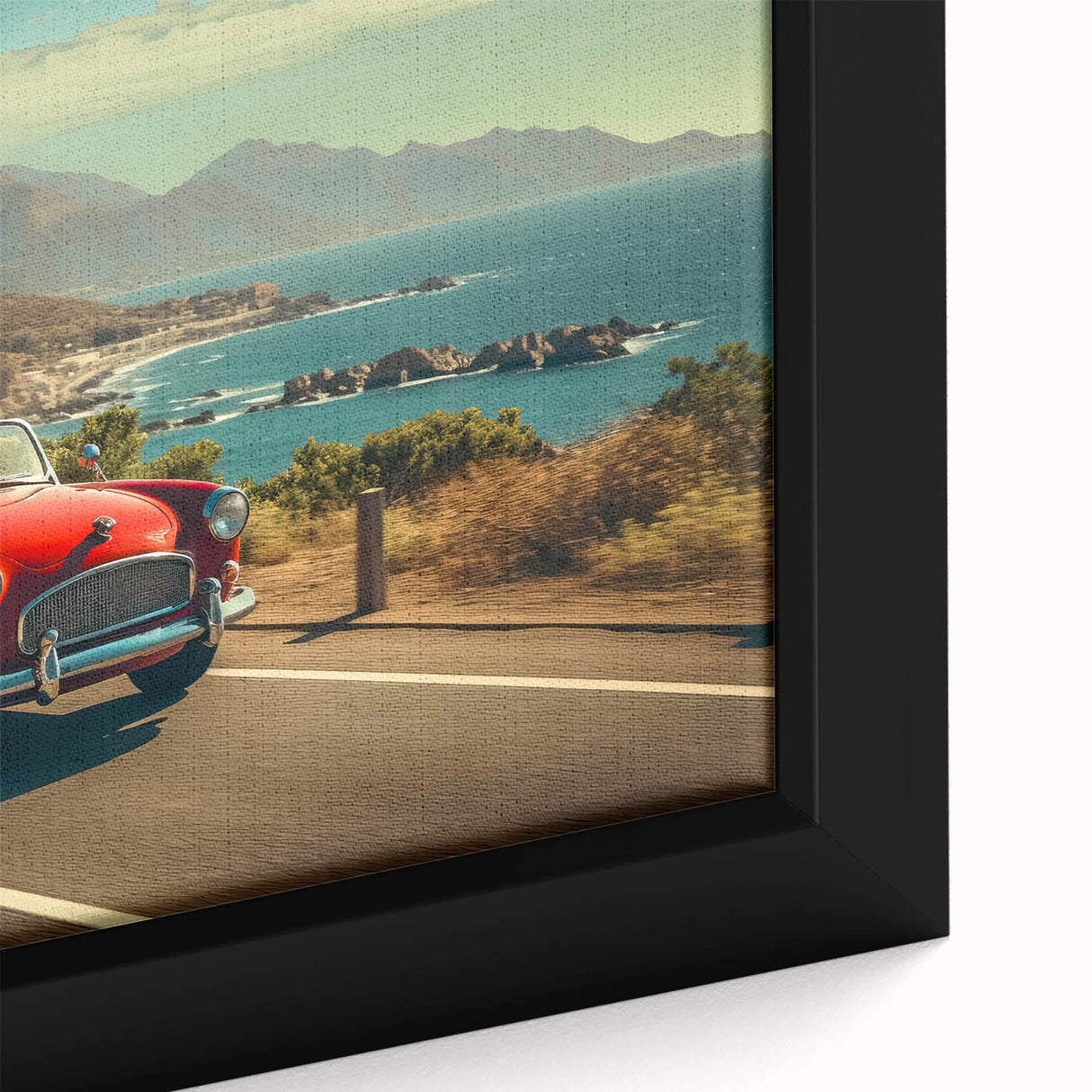 Framed canvas artwork showcasing a vibrant landscape road design with intricate details, perfect for home decor. Features a close-up perspective highlighting texture and colors.