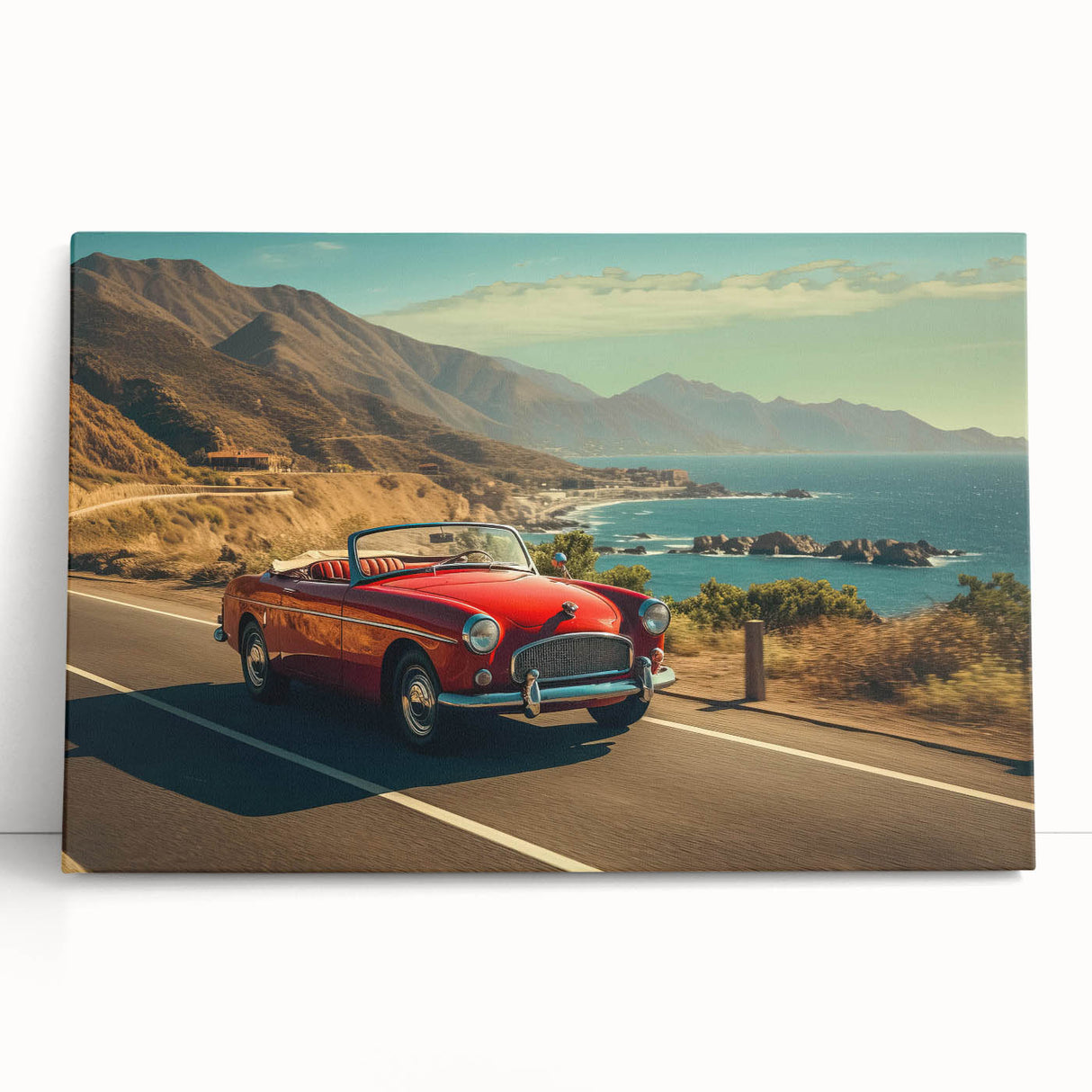 Stretched canvas wall art featuring a serene landscape design with winding roads and vibrant greenery, perfect for home decor and interior design enhancement.