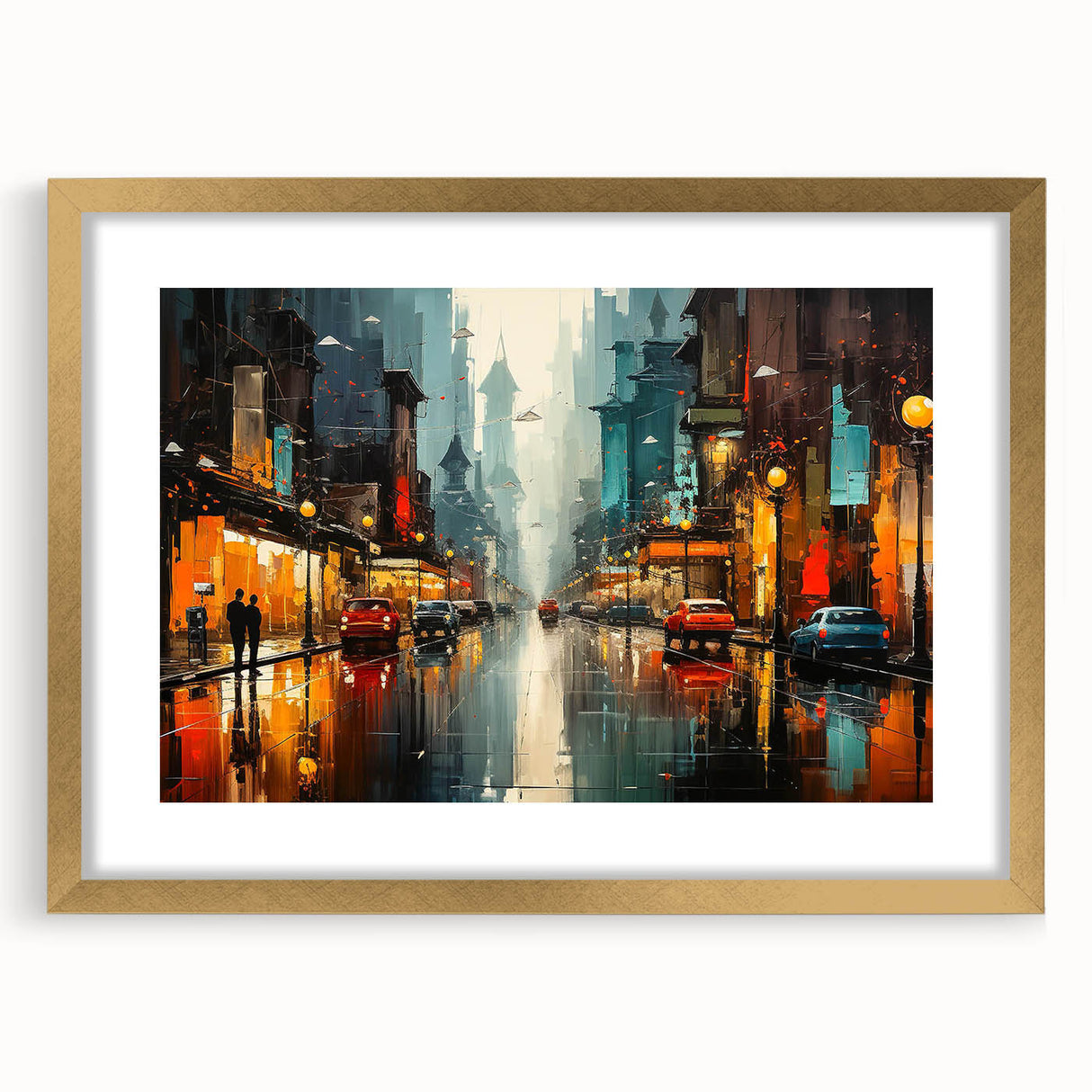 Framed wall art collection featuring a stunning landscape road design with a gold mat. The artwork showcases vibrant colors and intricate details, ideal for home decor.