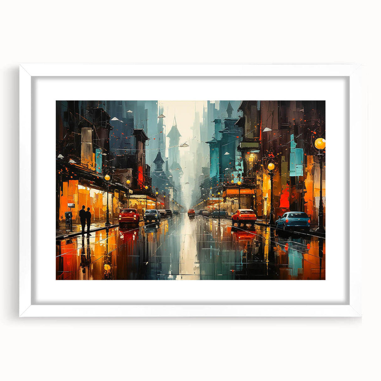 Framed wall art showcasing a serene landscape design with a road winding through lush greenery, set in a modern white frame with a mat, perfect for home decor.