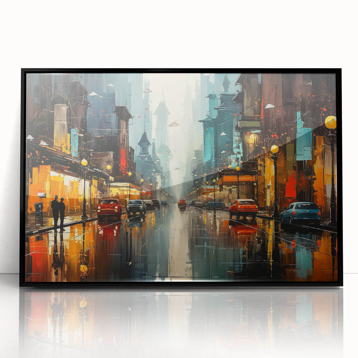 Framed acrylic wall art featuring a modern landscape design with winding roads, set against a black frame, perfect for contemporary home decor.