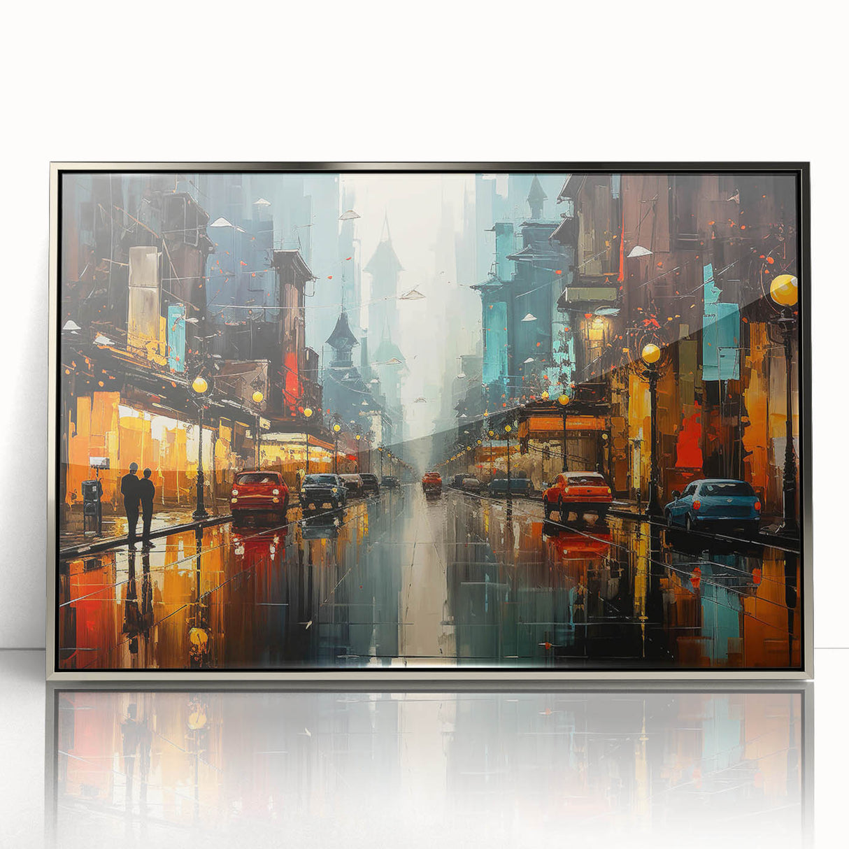 Framed acrylic wall art featuring a scenic landscape and winding road design in silver tones, perfect for modern home decor and interior design aesthetics.