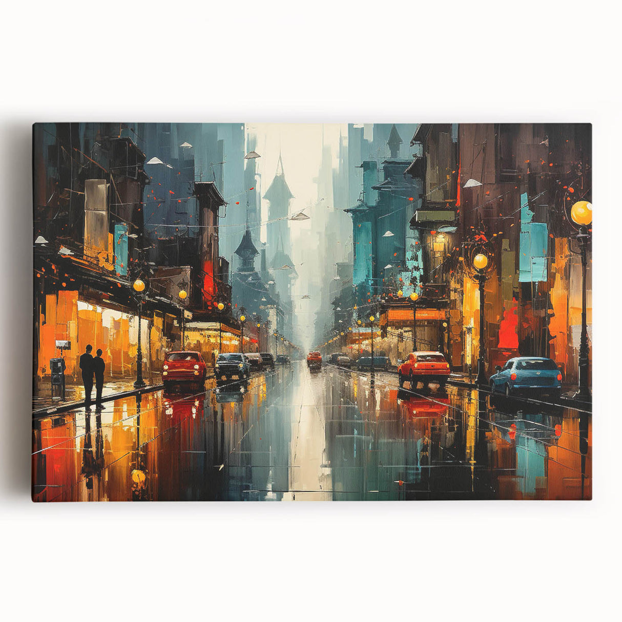 Stretched canvas wall art depicting a scenic landscape road design, featuring vibrant colors and intricate details, perfect for home decor enhancement.