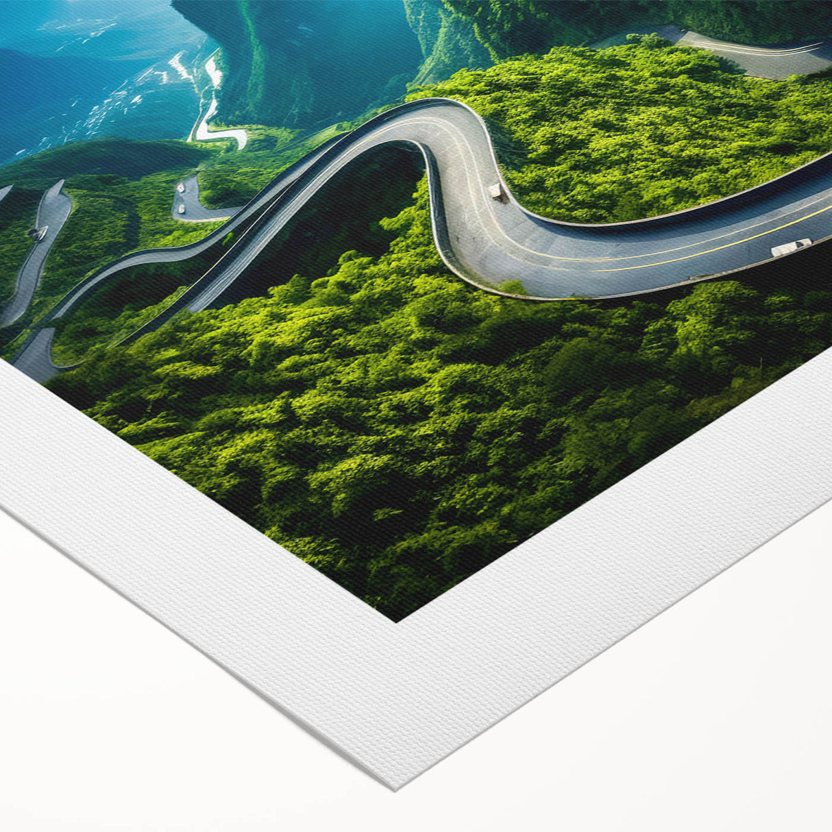 Rolled canvas wall art showcasing a serene landscape road design, featuring vibrant colors and intricate details, perfect for home decor or office spaces.