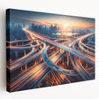 Stretched canvas artwork showcasing a serene landscape road design, featuring vibrant colors and intricate details, perfect for home decor or office ambiance.