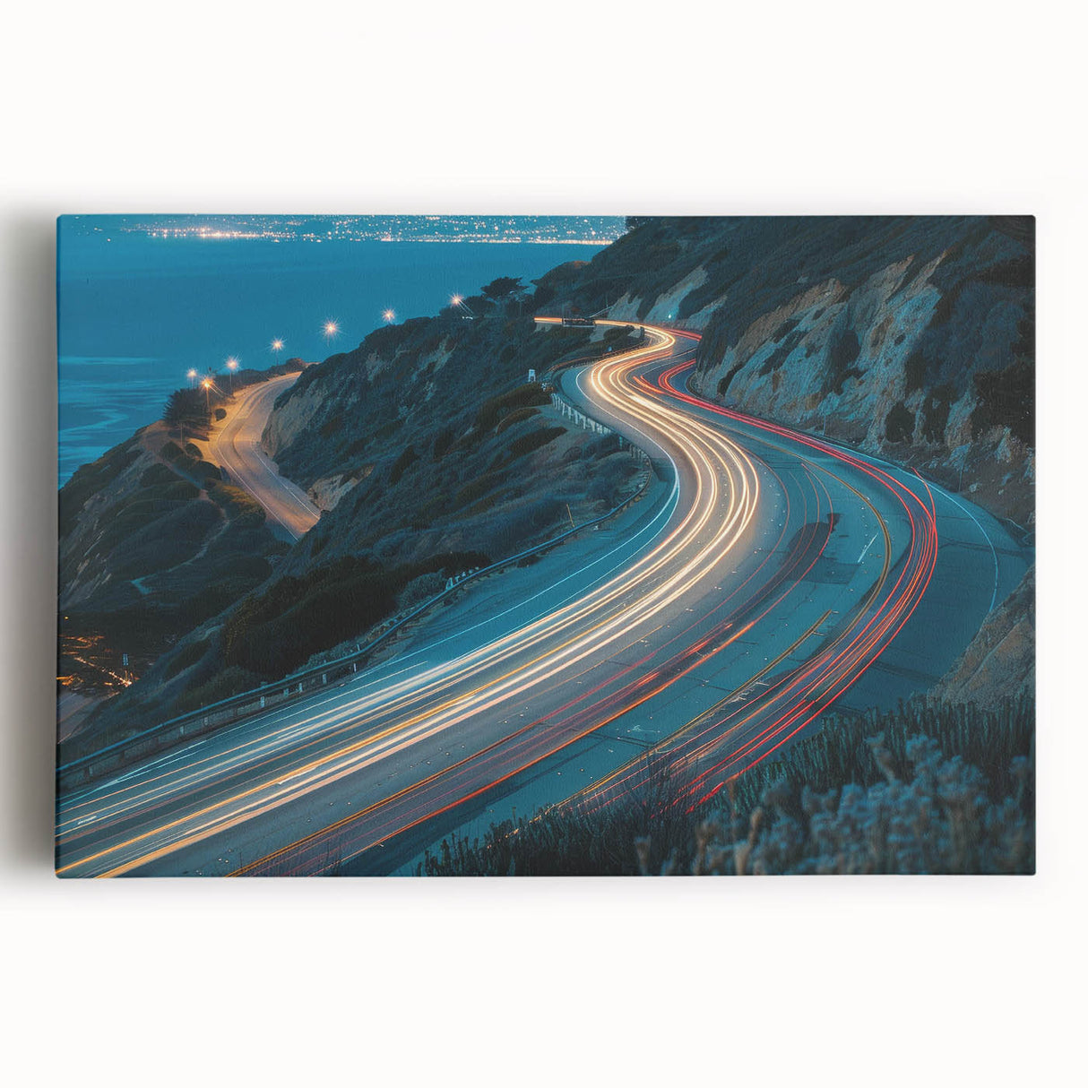 Stretched canvas wall art featuring a scenic landscape with winding roads and vibrant greenery, perfect for home decor and enhancing interior aesthetics.