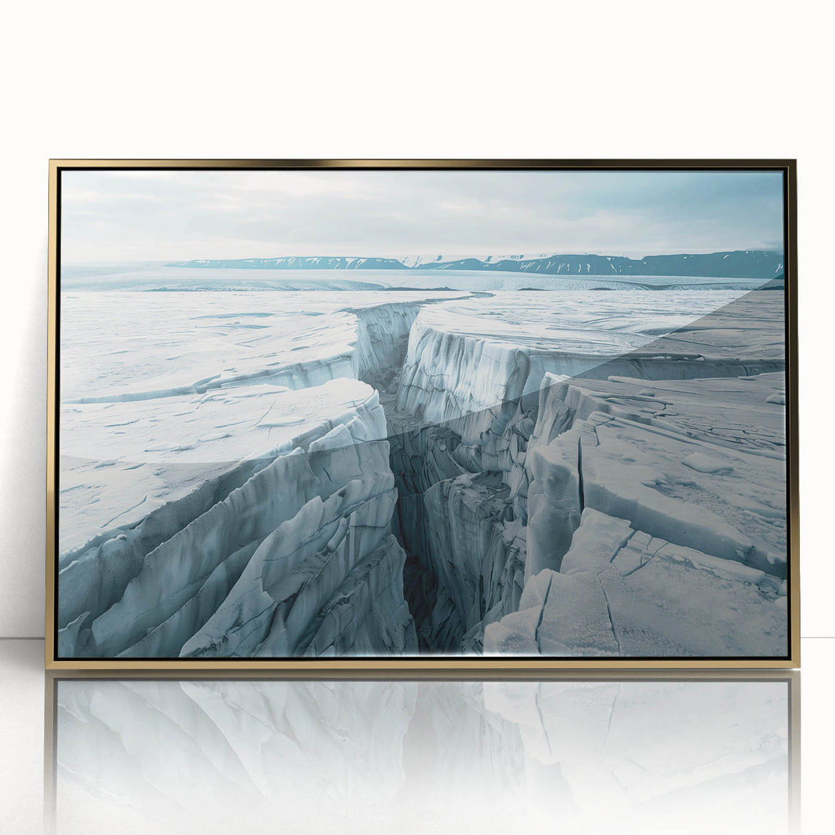 Framed wall art featuring a stunning landscape design with winding roads, presented in a sleek acrylic frame with a gold finish, ideal for modern home decor.