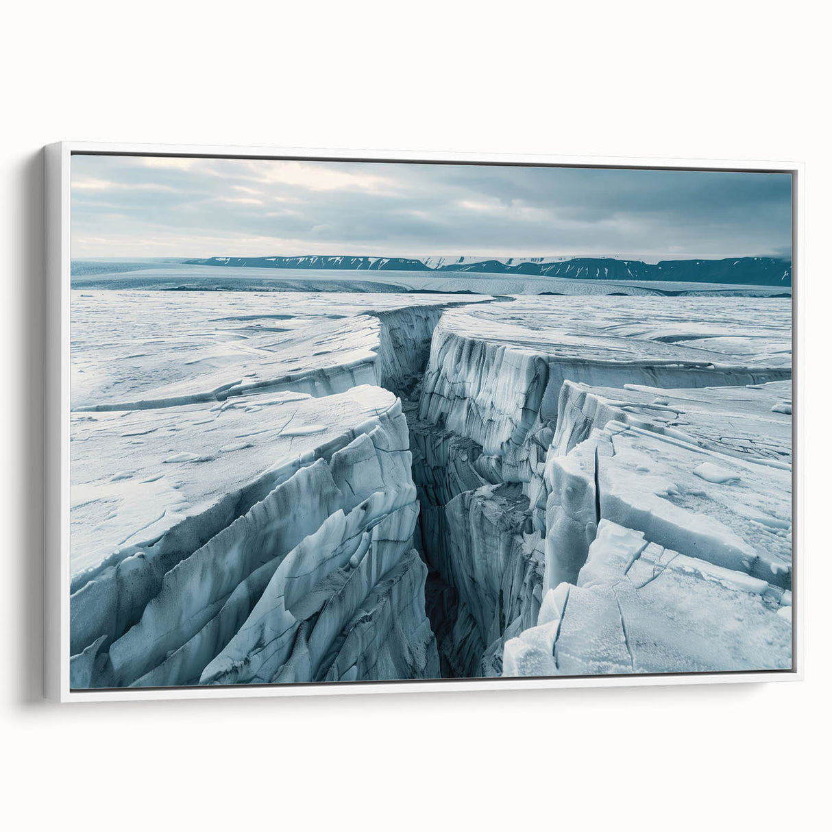 Framed canvas wall art displaying a serene landscape road design, featuring soft color tones and a sleek white frame, perfect for home decor enhancement.