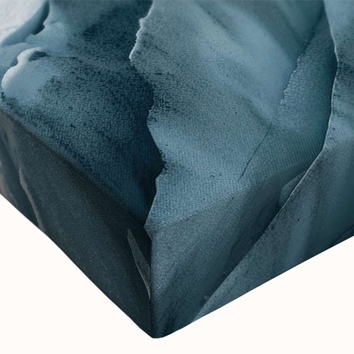 Close-up of a stretched canvas artwork depicting a serene landscape with winding roads, showcasing vibrant colors and intricate details, perfect for enhancing home decor.