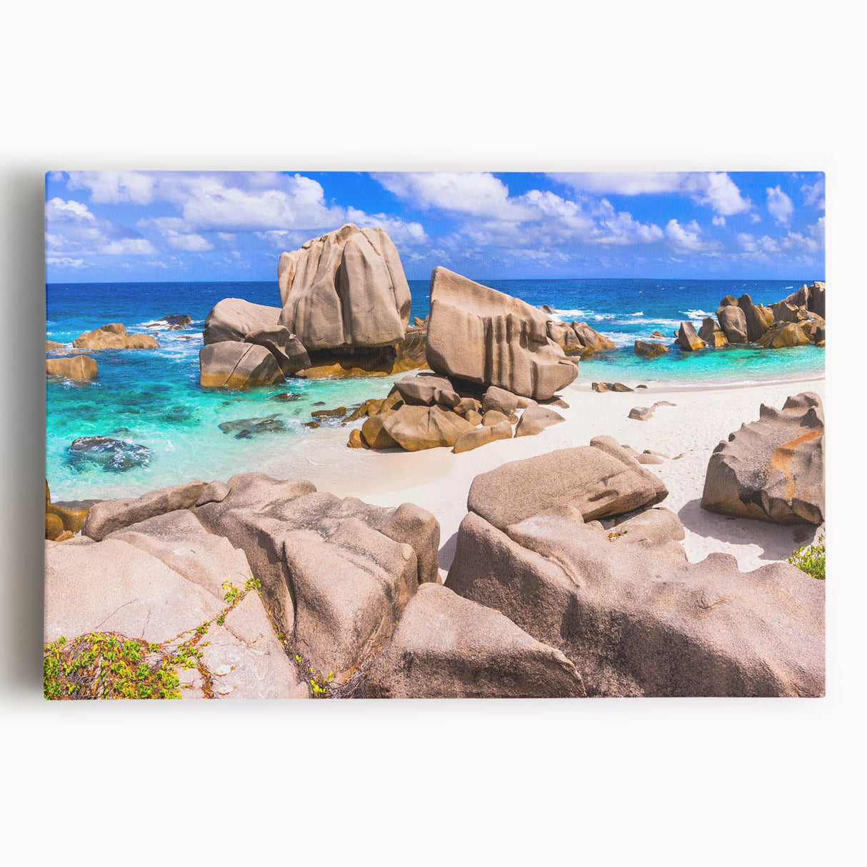 Stretched canvas wall art showcasing a vibrant landscape design with rocks and natural elements, perfect for adding a touch of nature-inspired decor to any room.
