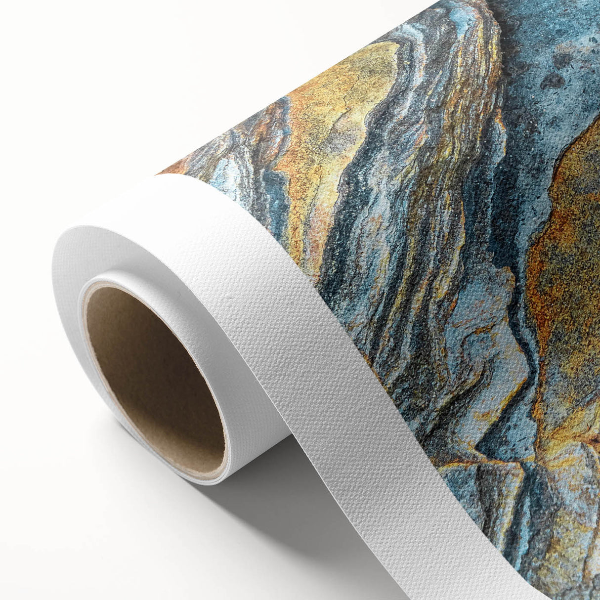 Vibrant rolled canvas wall art showcasing a stunning landscape design with bold rocks and natural hues, perfect for home decor and artistic expression.