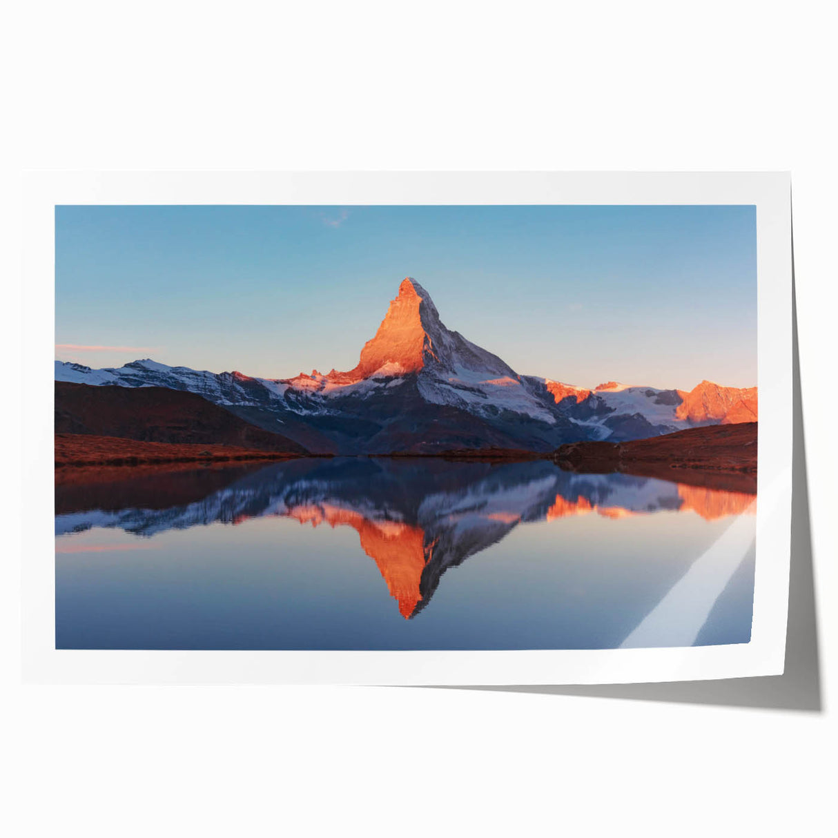 Abstract landscape wall art print showcasing layered rock formations in earthy tones, rolled up in a protective tube, ideal for modern home decor.