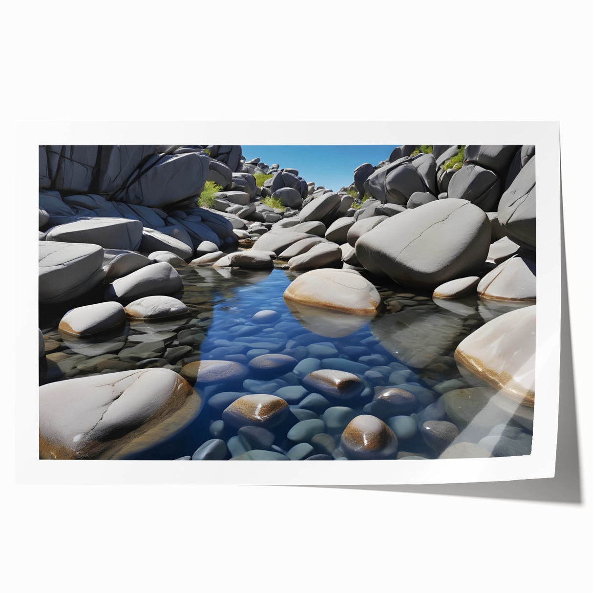 Vibrant rolled print of a rocky landscape, showcasing intricate textures and earthy tones, ideal for enhancing home decor with natural aesthetics.