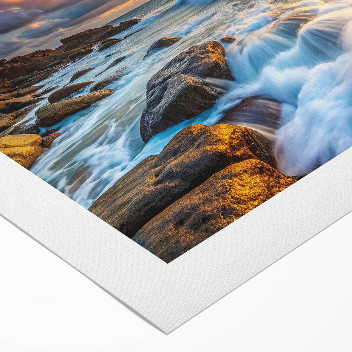 Rolled canvas art showcasing a vibrant landscape with rugged rocks and dynamic colors, ideal for enhancing modern home decor and artistic spaces.