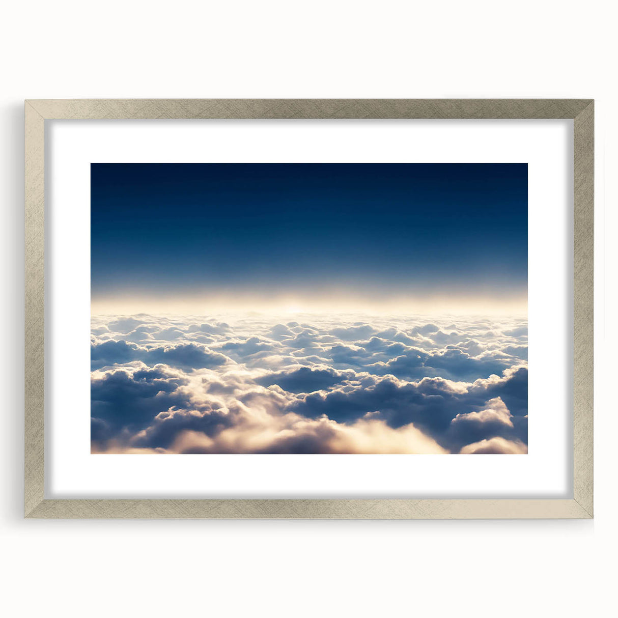 Elegant silver-framed wall art featuring a serene landscape design, perfect for enhancing home decor. The mat adds depth, emphasizing the tranquil hues of the scenery.
