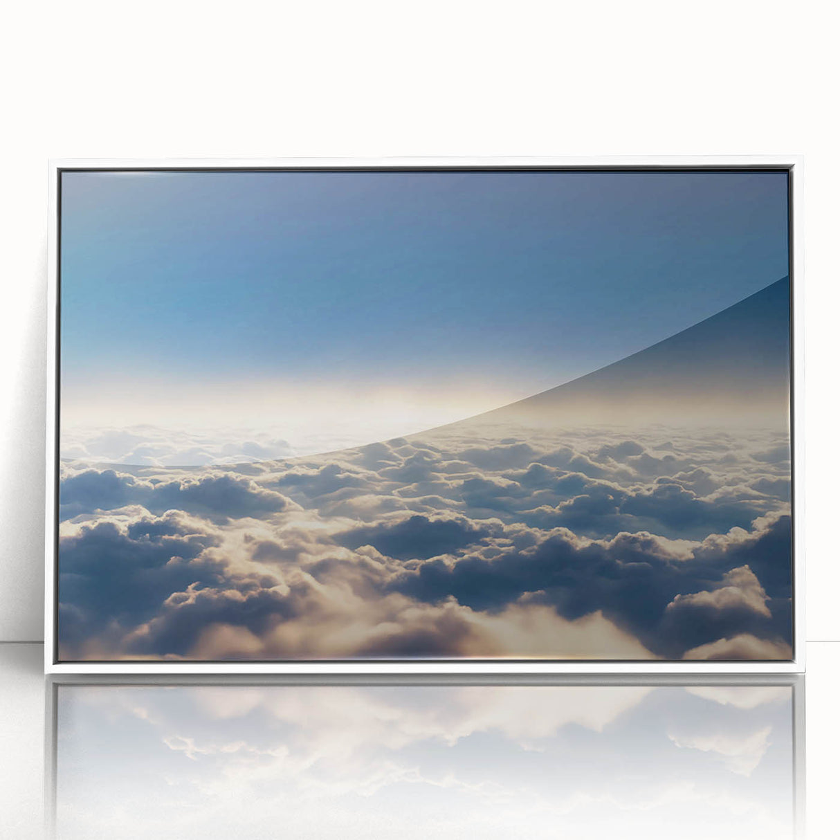 Framed wall art featuring a modern abstract landscape design with soft pastel colors, displayed in a sleek white frame, perfect for contemporary home decor.