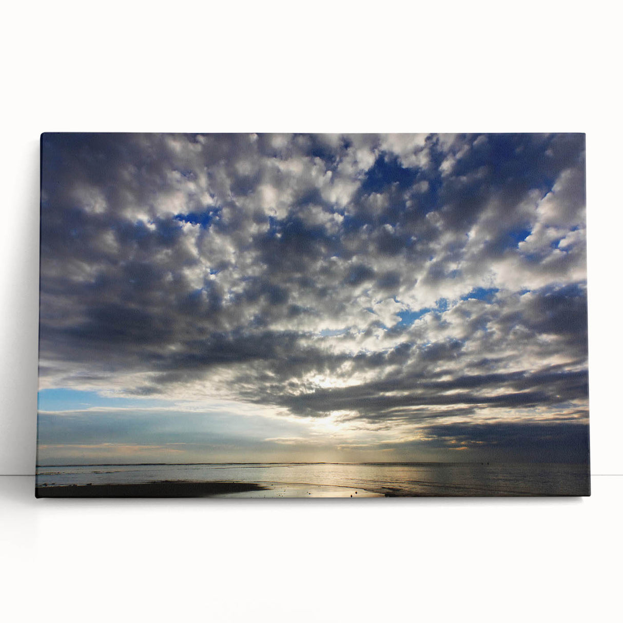Stretched canvas wall art showcasing a serene landscape with vibrant colors, perfect for home decor. The artwork features a tranquil sunset over rolling hills, creating a calming atmosphere. Ideal for living rooms or creative spaces.