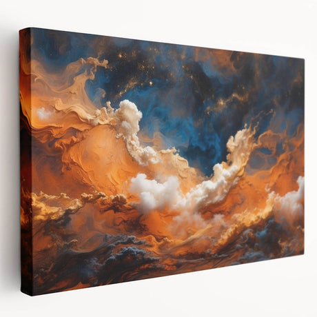 Stretched canvas wall art featuring a vibrant, abstract landscape design with a colorful sky, showcasing a side view perspective, perfect for home decor.