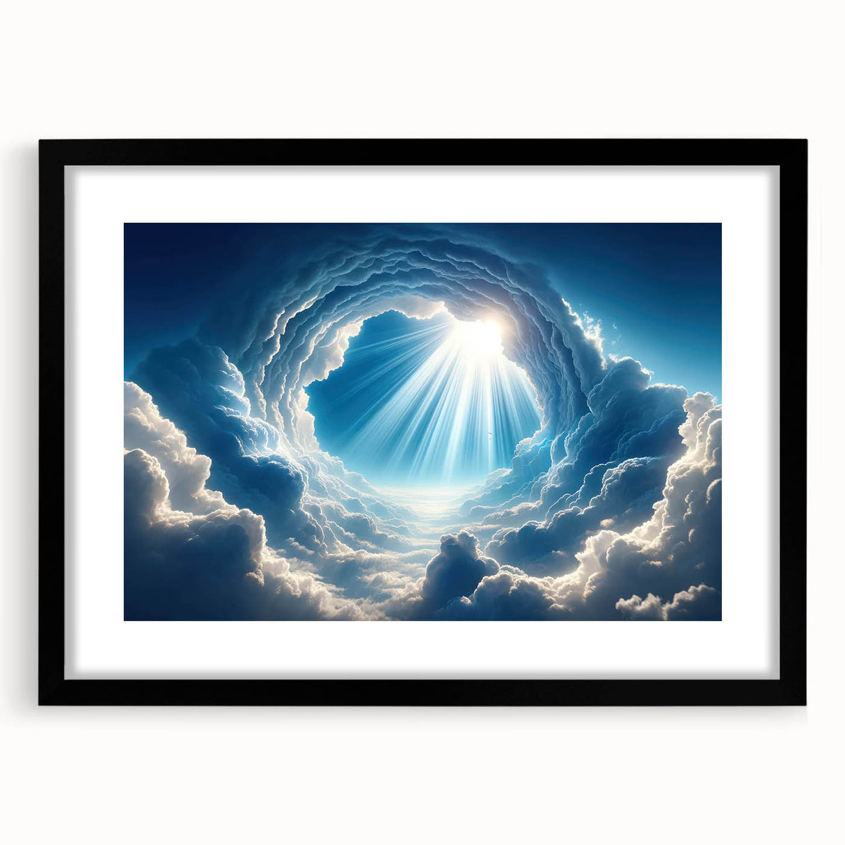 Black-framed landscape wall art featuring serene skyscapes and vibrant colors, designed for home decor, enhancing any room's aesthetic appeal.