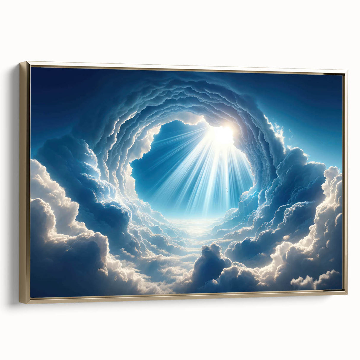 Framed canvas wall art showcasing a vibrant landscape design with gold accents, elegantly displayed from a side view, perfect for home decor enhancement.