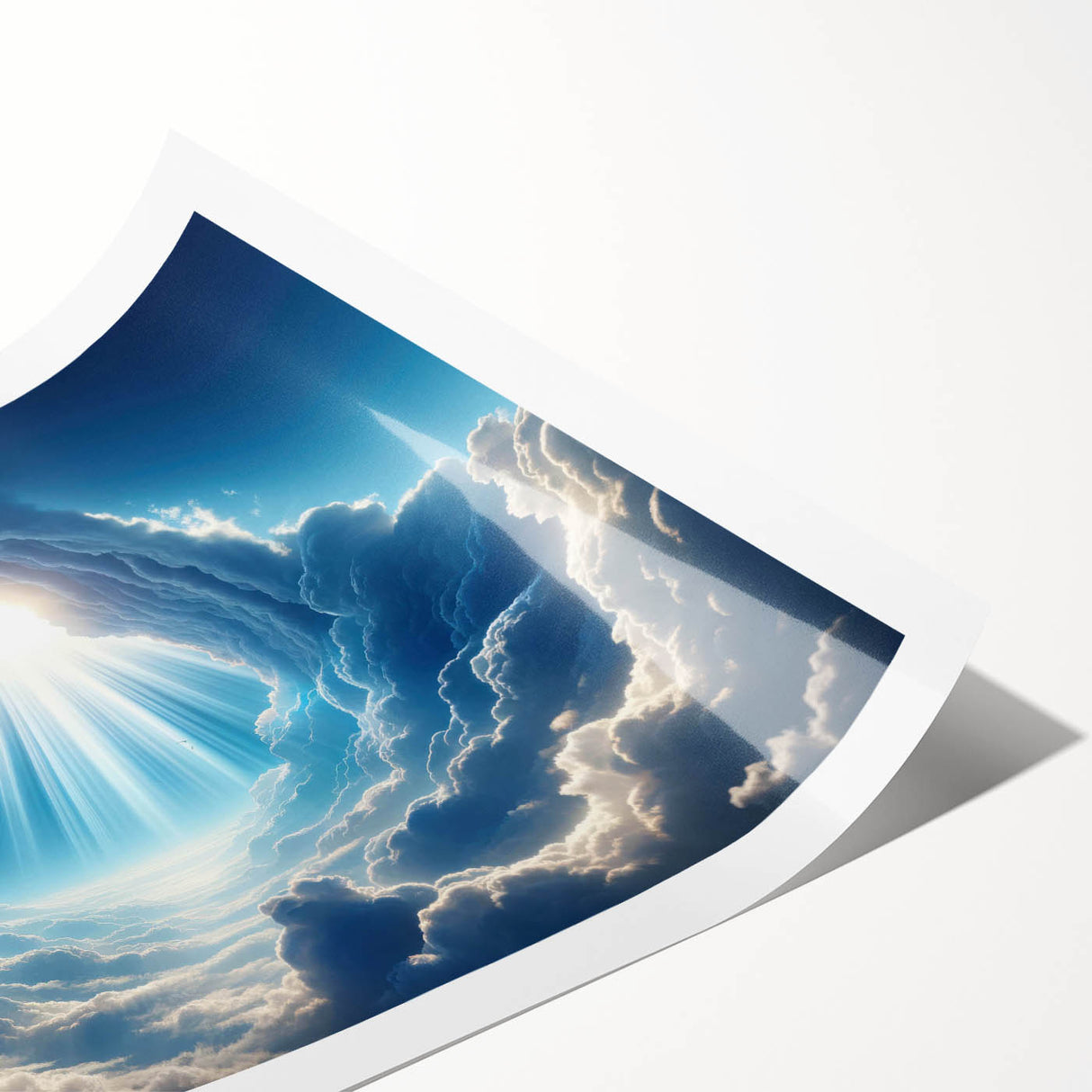 Vibrant landscape wall art print showcasing a serene skyscape with rich colors and intricate details, rolled for easy framing and display in home decor.