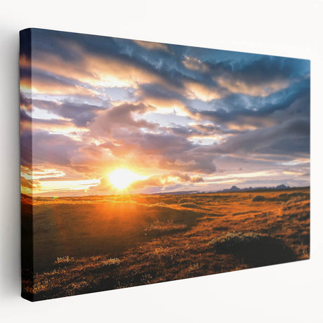 Stretched canvas wall art depicting a serene landscape with vibrant colors and intricate designs, showcasing a side view of the artwork's texture and depth. Perfect for enhancing interior decor with nature-inspired aesthetics.