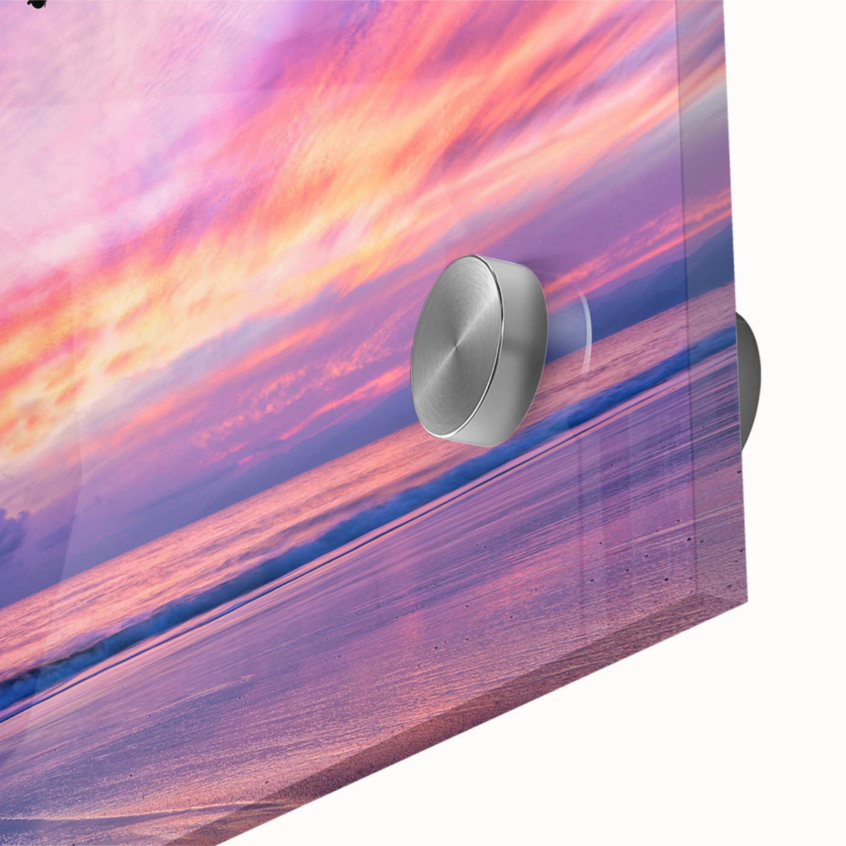 Close-up of a vibrant acrylic glass wall art piece showcasing a stunning landscape design with rich colors, perfect for modern home decor. Ideal for enhancing interior spaces with artistic flair.