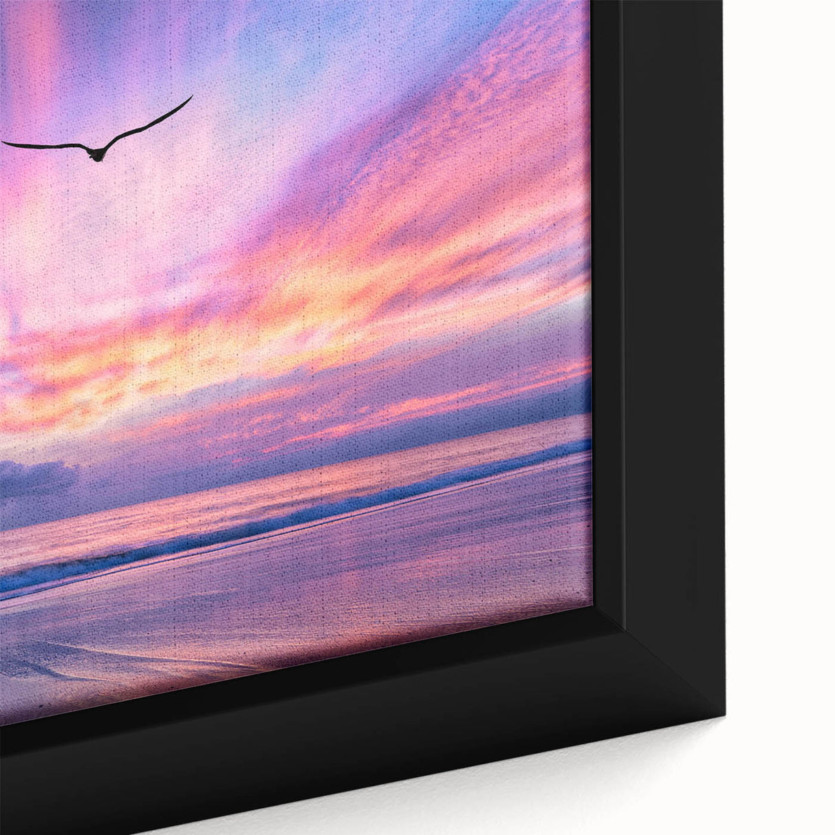 Close-up of a framed canvas wall art piece showcasing an abstract landscape design with vibrant colors, ideal for modern home decor and artistic interiors.