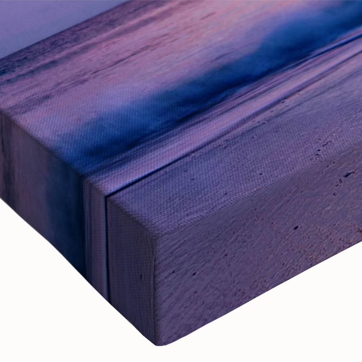 Close-up of a vibrant stretched canvas wall art piece showcasing a stunning landscape design with rich colors, ideal for home decor and art lovers.