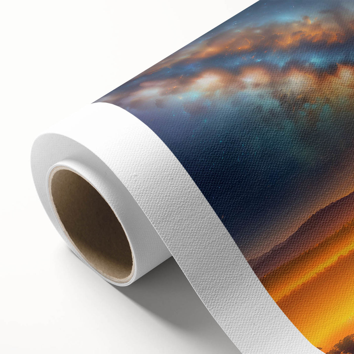 Rolled canvas featuring a vibrant landscape and skyscape design from the "Landscapes & Skyscapes" collection, showcasing rich colors and intricate details, ideal for home decor.