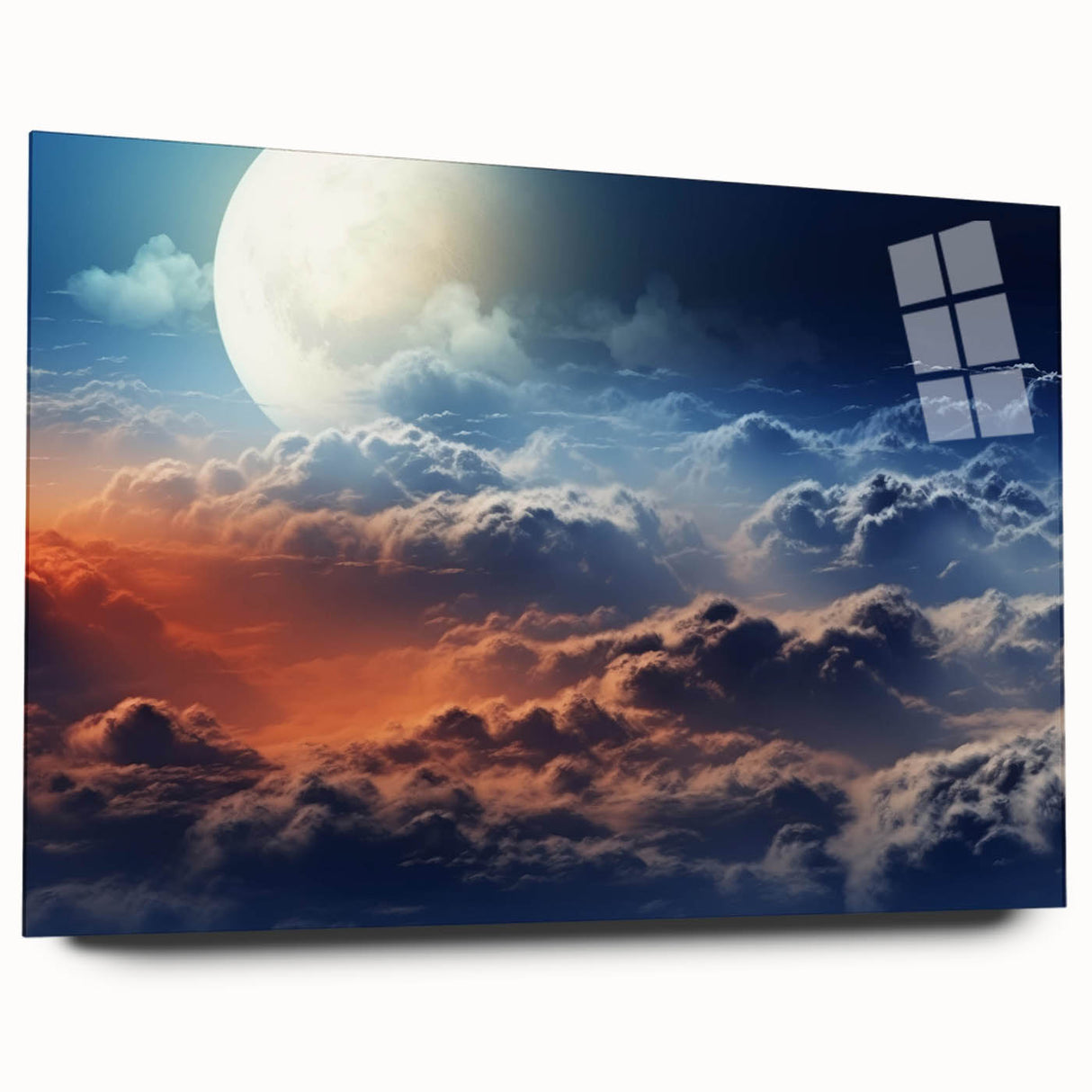 Acrylic glass wall art collection showcasing a vibrant landscape and skyscape design. The artwork is displayed from a side view, highlighting its sleek finish and modern aesthetic, ideal for contemporary home decor.