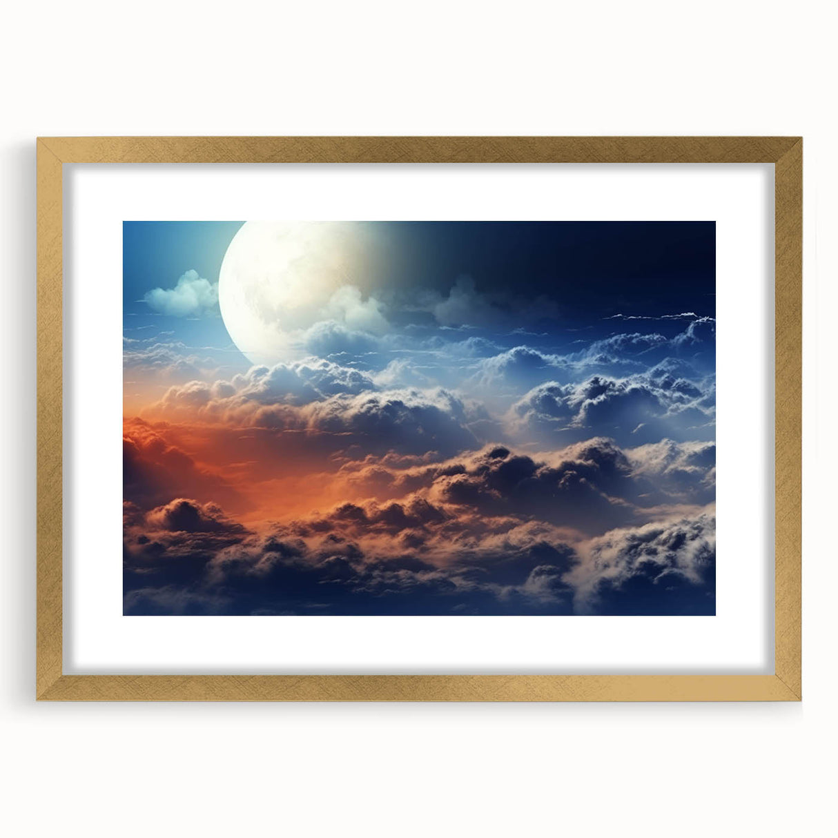 Framed wall art collection showcasing a stunning landscape and skyscape design, featuring a gold mat and elegant frame, perfect for enhancing home decor.