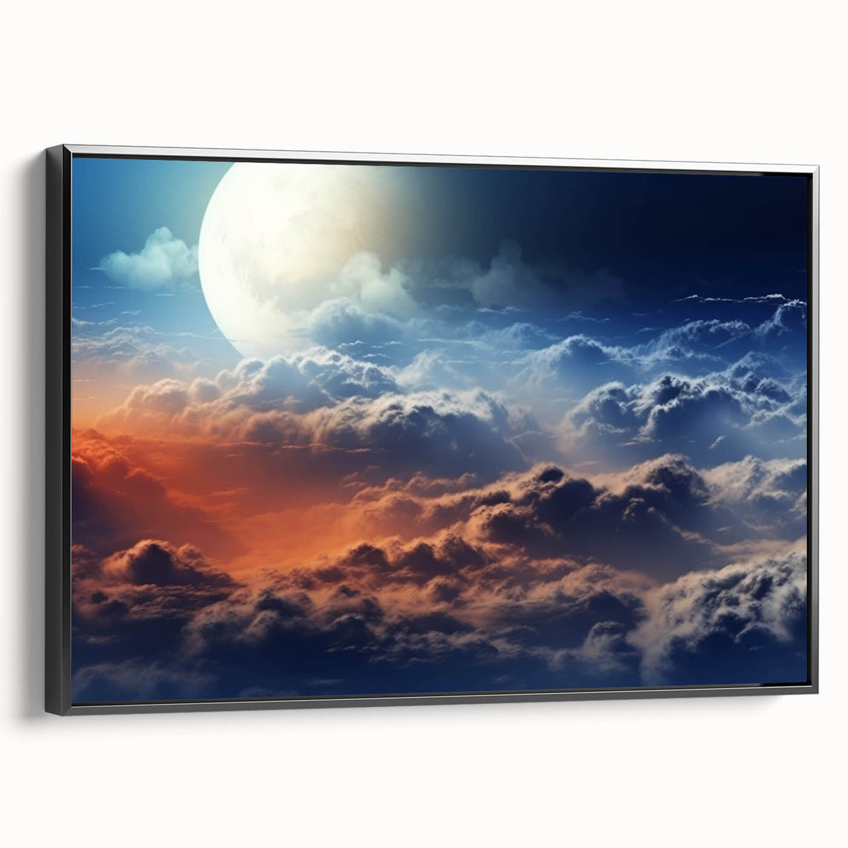 Framed canvas wall art showcasing a serene landscape with vibrant colors, featuring a black frame for an elegant finish, perfect for home decor enhancement.