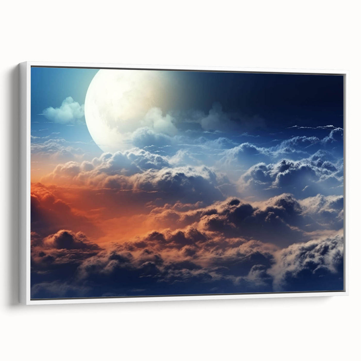 Framed wall art collection showcasing a serene landscape and vibrant skyscape design, featuring a white frame, ideal for enhancing home decor aesthetics.