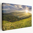 Stretched canvas wall art depicting a serene valley landscape, featuring vibrant colors and intricate details, perfect for enhancing home decor with nature-inspired aesthetics.
