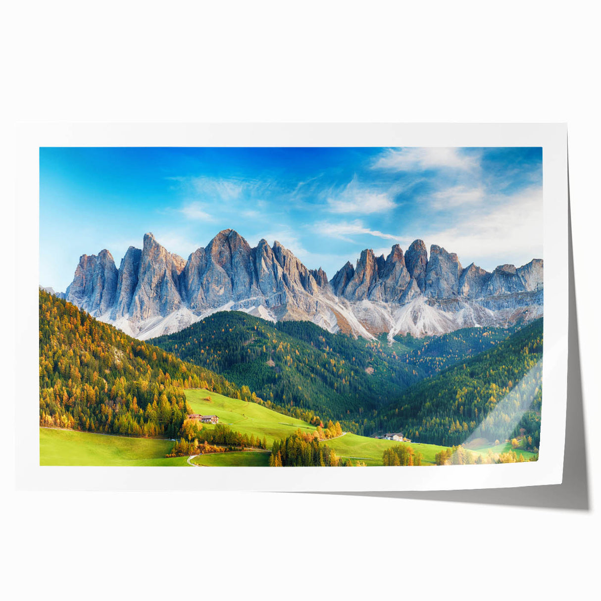 Vibrant rolled print of a serene valley landscape, showcasing lush greenery and soft rolling hills, perfect for enhancing home decor and creating a tranquil atmosphere.