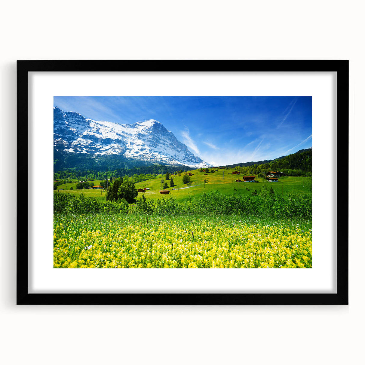 Framed wall art featuring a serene valley landscape design with a black mat, perfect for home decor. The artwork captures nature's beauty in rich colors, enhancing any room's ambiance.